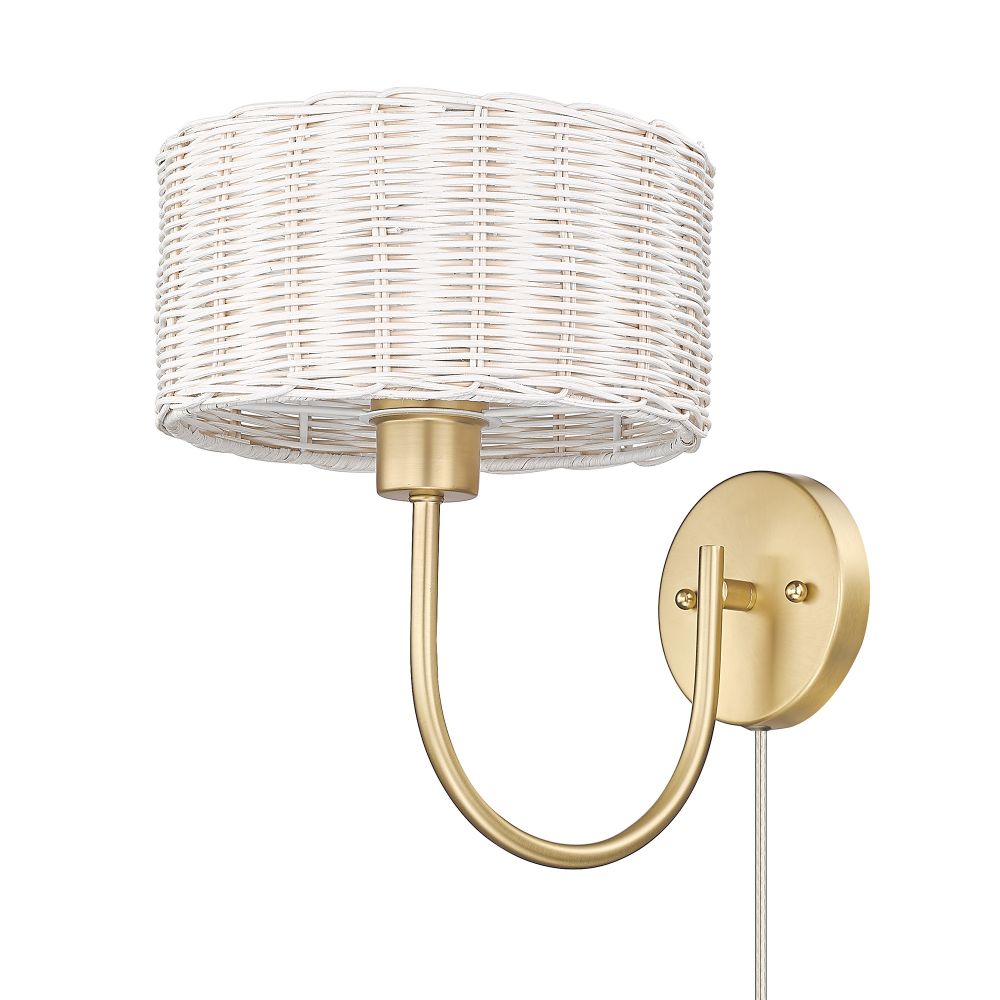 Golden Lighting 1084-1W BCB-WW Erma BCB 1 Light Wall Sconce in Brushed Champagne Bronze with White Wicker Shade